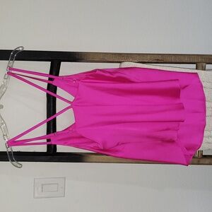NWT Rachel Roy Erica satin tank strap top size L in hot pink.